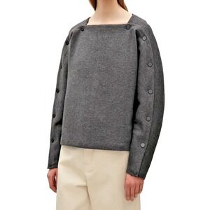 COS Womens  Button Detail Long Sleeve Pullover Sweater Top Gray Size XS